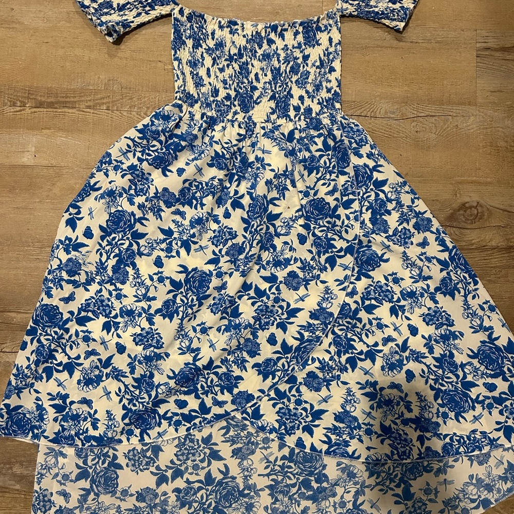 Floral Blue and White Kids Dress